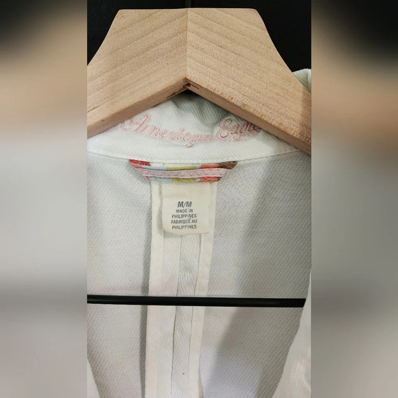 American Eagle Womens Denim Blazer Jacket Size M White Single Button Retro - Picture 4 of 11